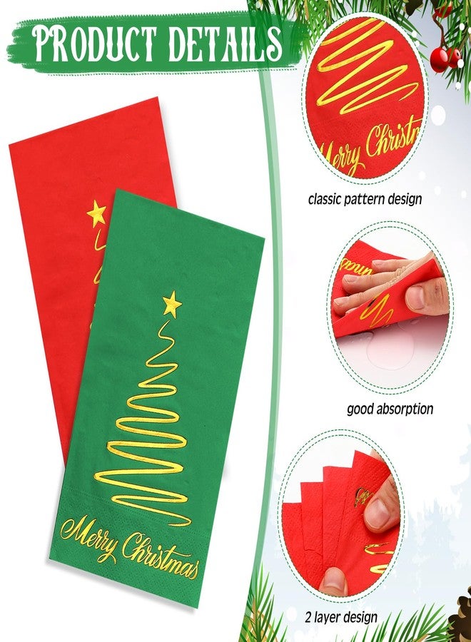 Fullhawl 200 Pcs Christmas Guest Napkins Gold Foil Red Green Merry Christmas Paper Napkins Bathroom Disposable Hand Towels for Xmas Winter Party Supplies Bathroom Kitchen Decor - Image 3